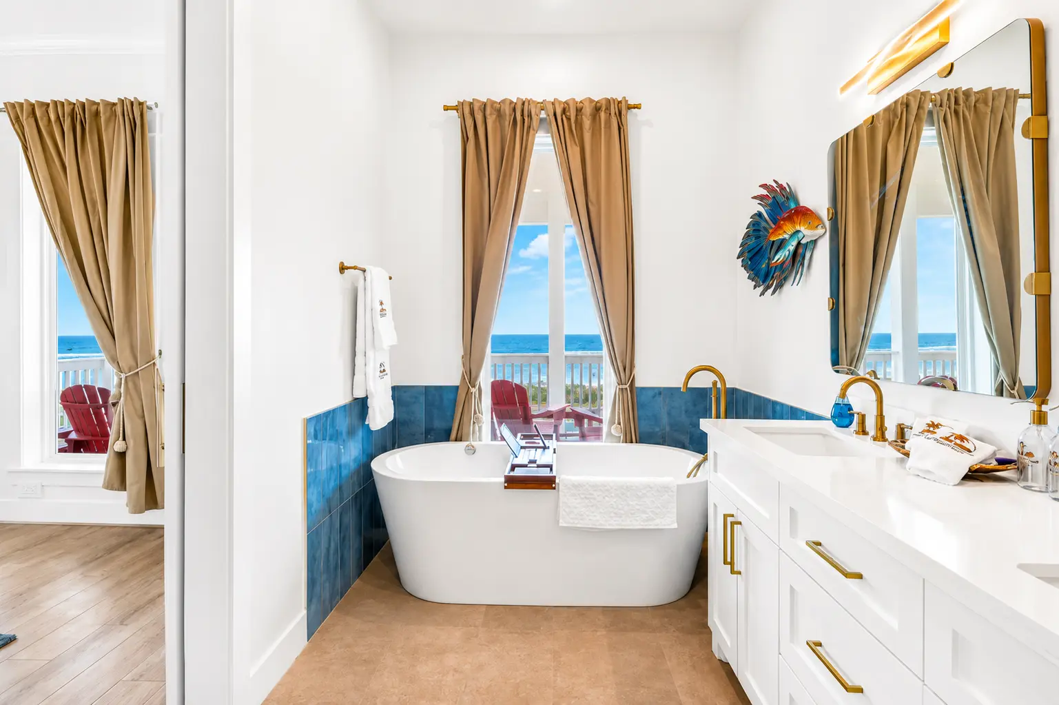 Bathroom with walk-in shower and double vanity