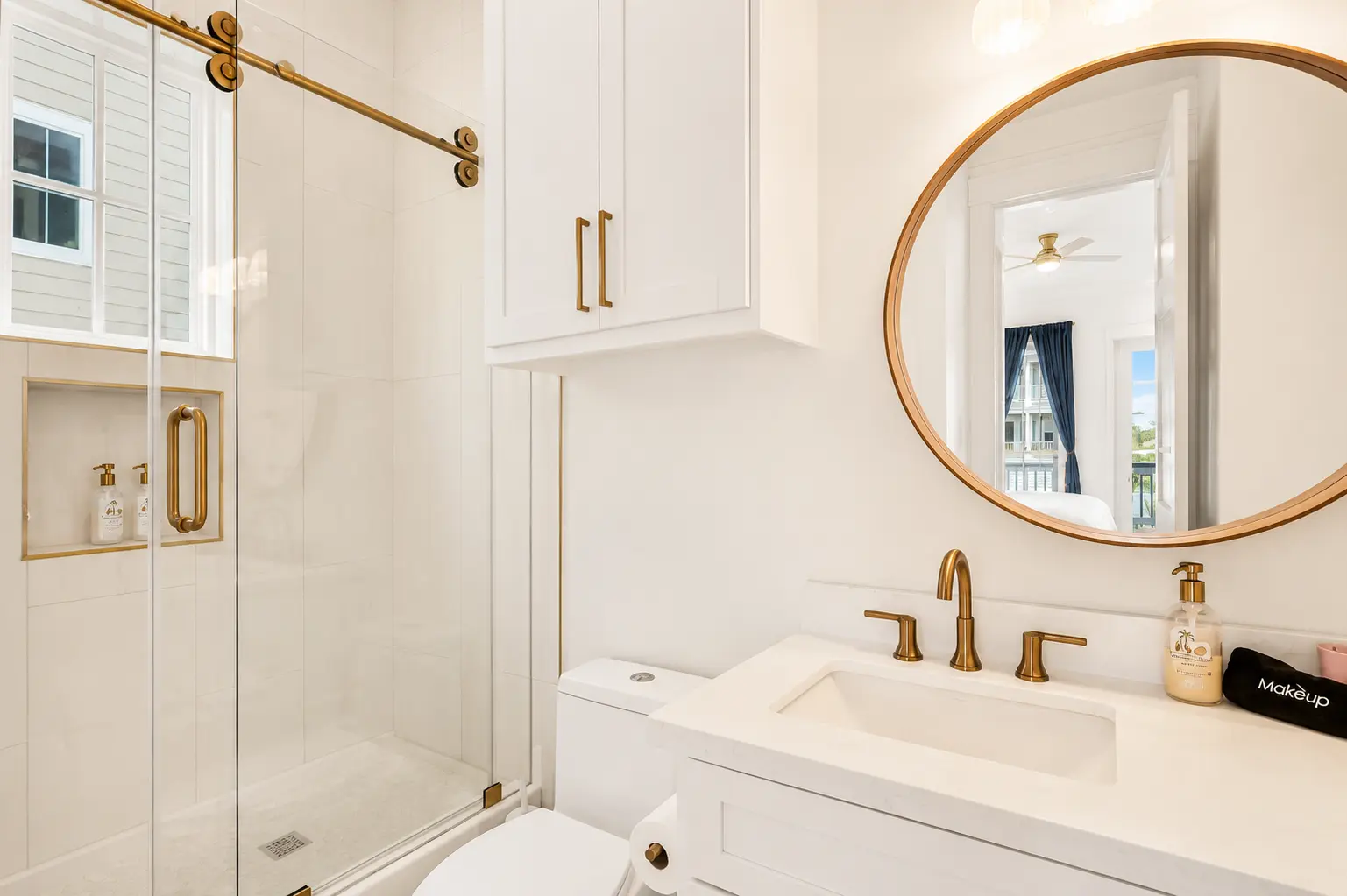 Bathroom vanity with coastal finishes