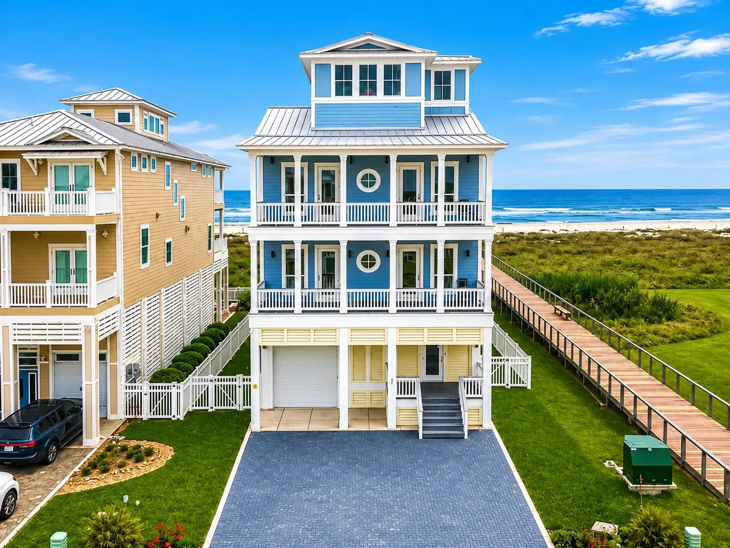 Grand Beach Retreat beachfront exterior in Galveston, Texas