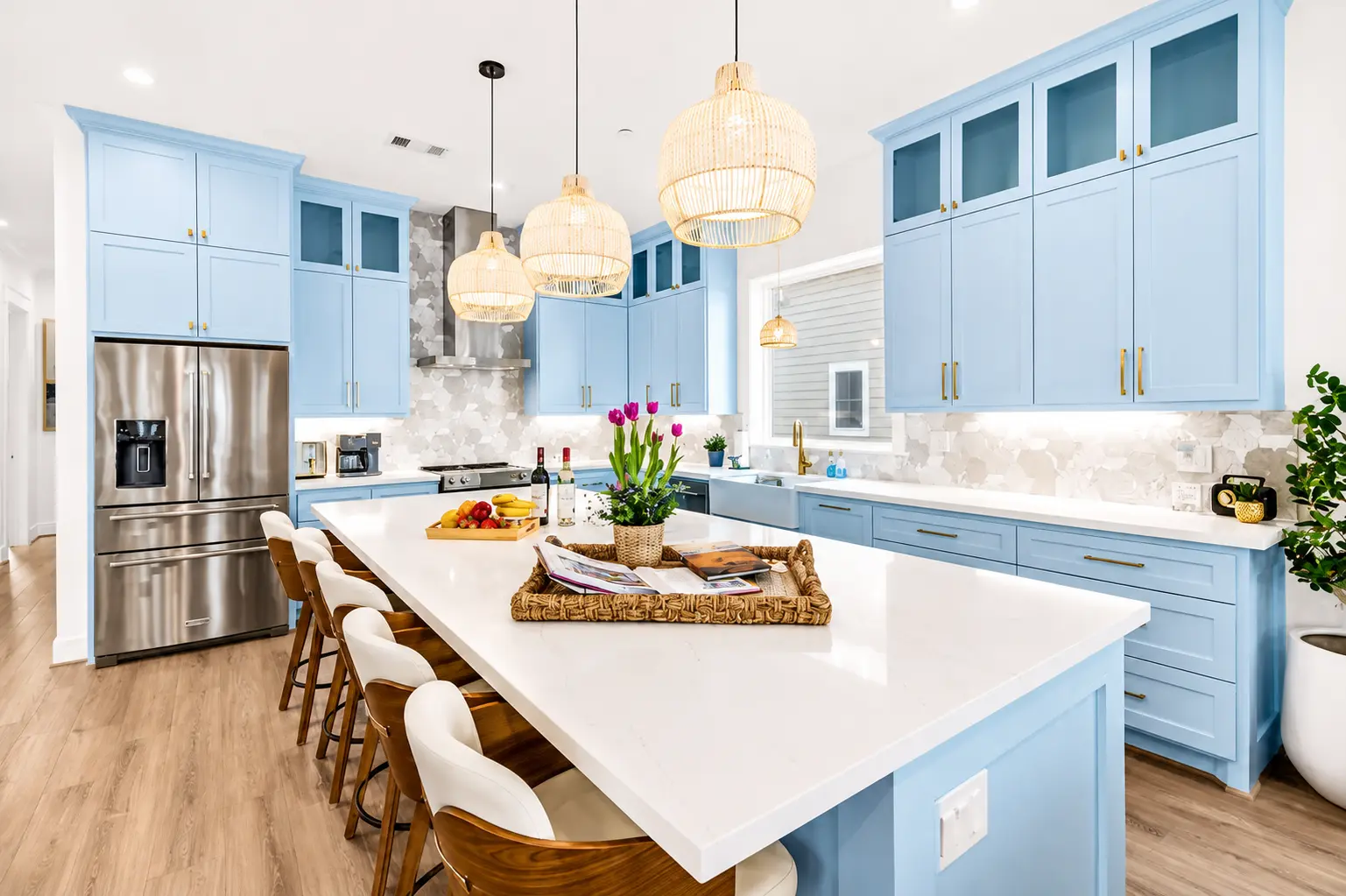Kitchen prep space and breakfast bar